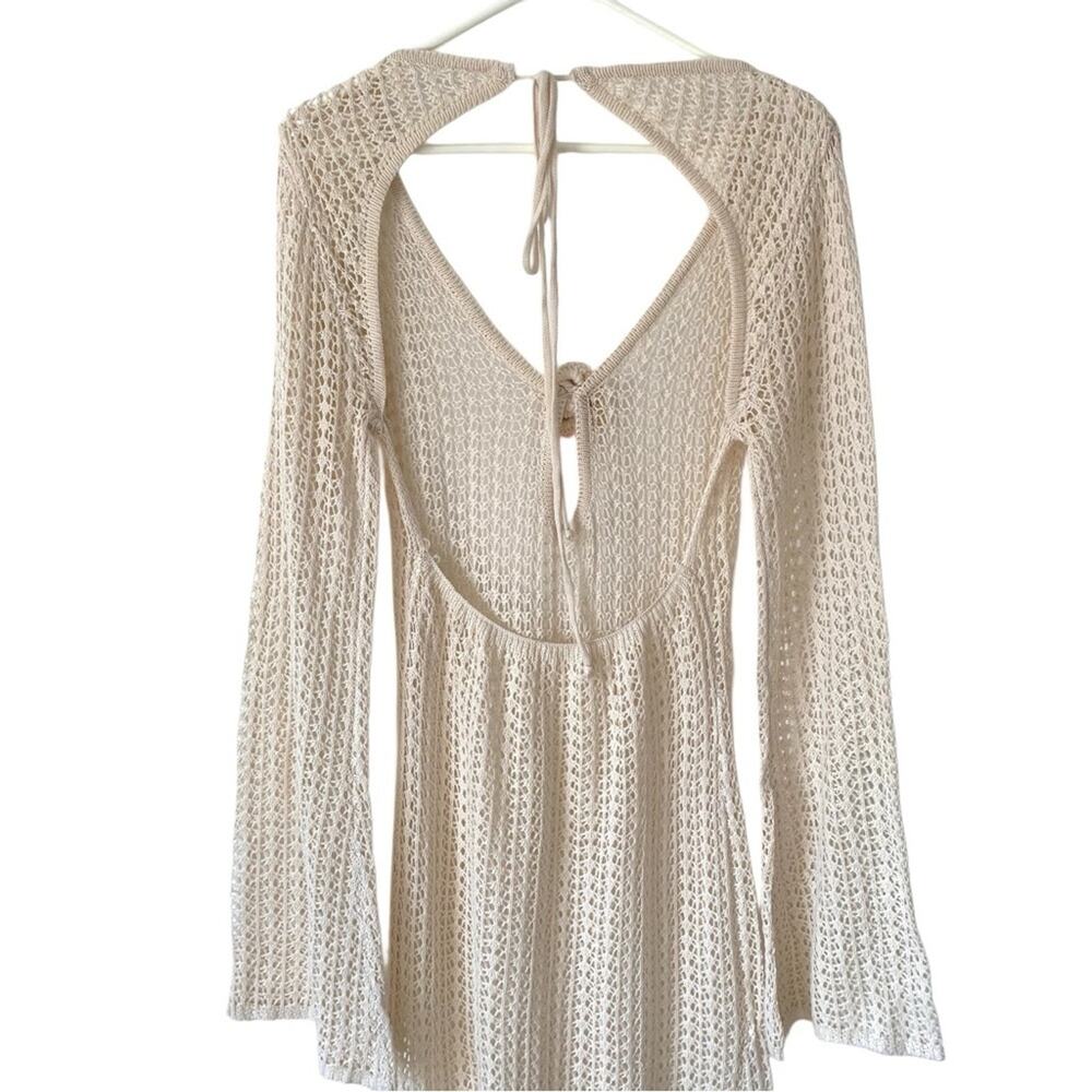 Cream Crochet Long Sheer Swimsuit Brach Coverup Dress size medium - Picture 3 of 6